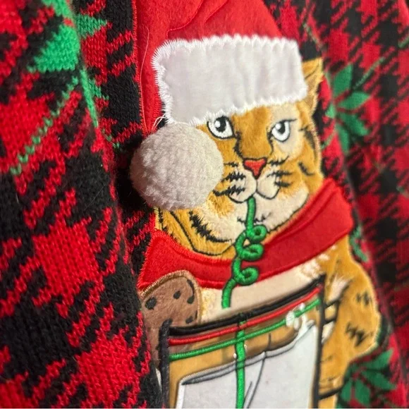 Celebrate Together Ugly Christmas Cat Sweater Funny size Large - Picture 5 of 7